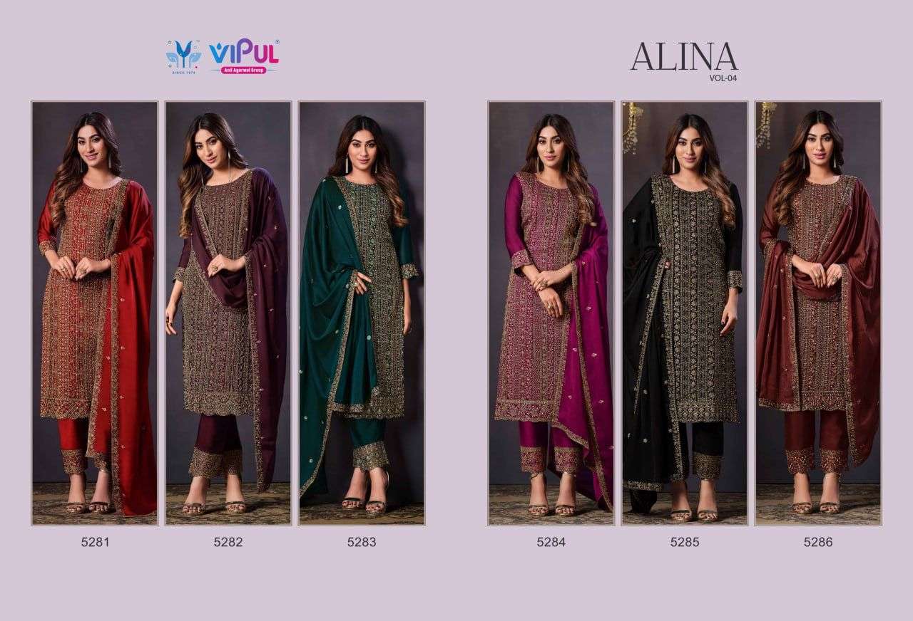 Alina Vol-4 By Vipul Fashion 5281 To 5286 Series Designer Festive Suits Beautiful Stylish Fancy Colorful Party Wear & Occasional Wear Georgette Embroidered Dresses At Wholesale Price