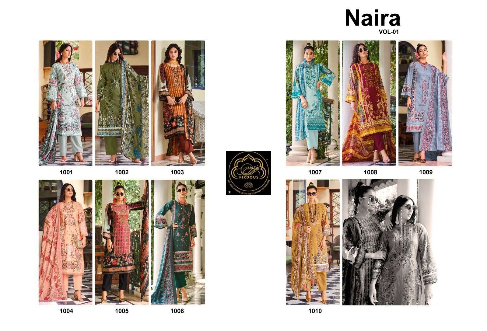 Naira Vol-1 By Firdous 1001 To 1010 Series Beautiful Suits Colorful Stylish Fancy Casual Wear & Ethnic Wear Pure Cotton Print Dresses At Wholesale Price