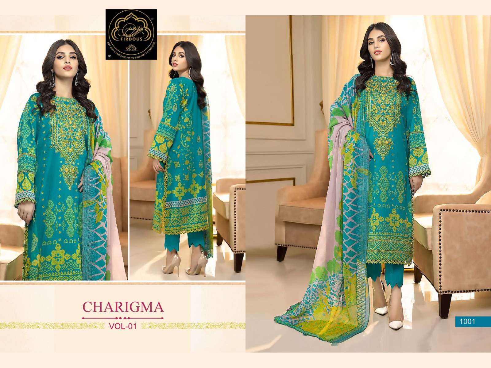 Charigma Vol-1 By Firdous 1001 To 1004 Series Pakistani Suits Beautiful Fancy Colorful Stylish Party Wear & Occasional Wear Pure Cambric With Embroidery Dresses At Wholesale Price