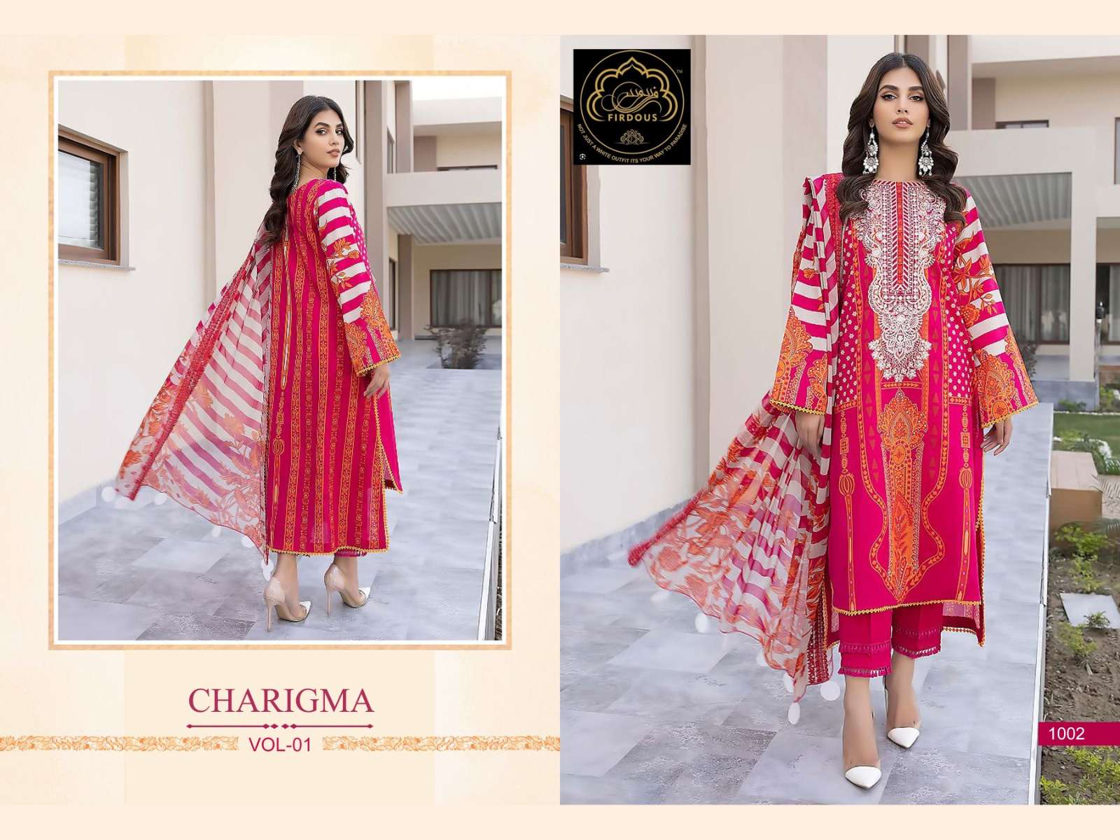 Charigma Vol-1 By Firdous 1001 To 1004 Series Pakistani Suits Beautiful Fancy Colorful Stylish Party Wear & Occasional Wear Pure Cambric With Embroidery Dresses At Wholesale Price