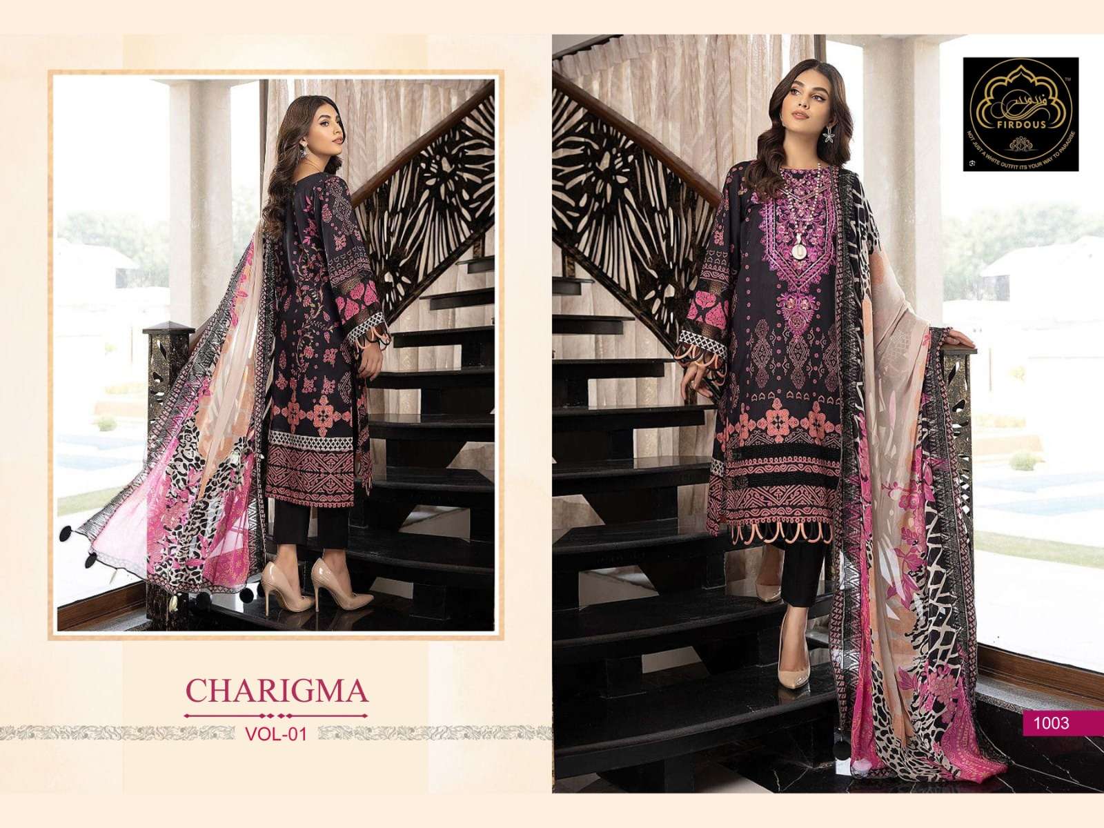 Charigma Vol-1 By Firdous 1001 To 1004 Series Pakistani Suits Beautiful Fancy Colorful Stylish Party Wear & Occasional Wear Pure Cambric With Embroidery Dresses At Wholesale Price