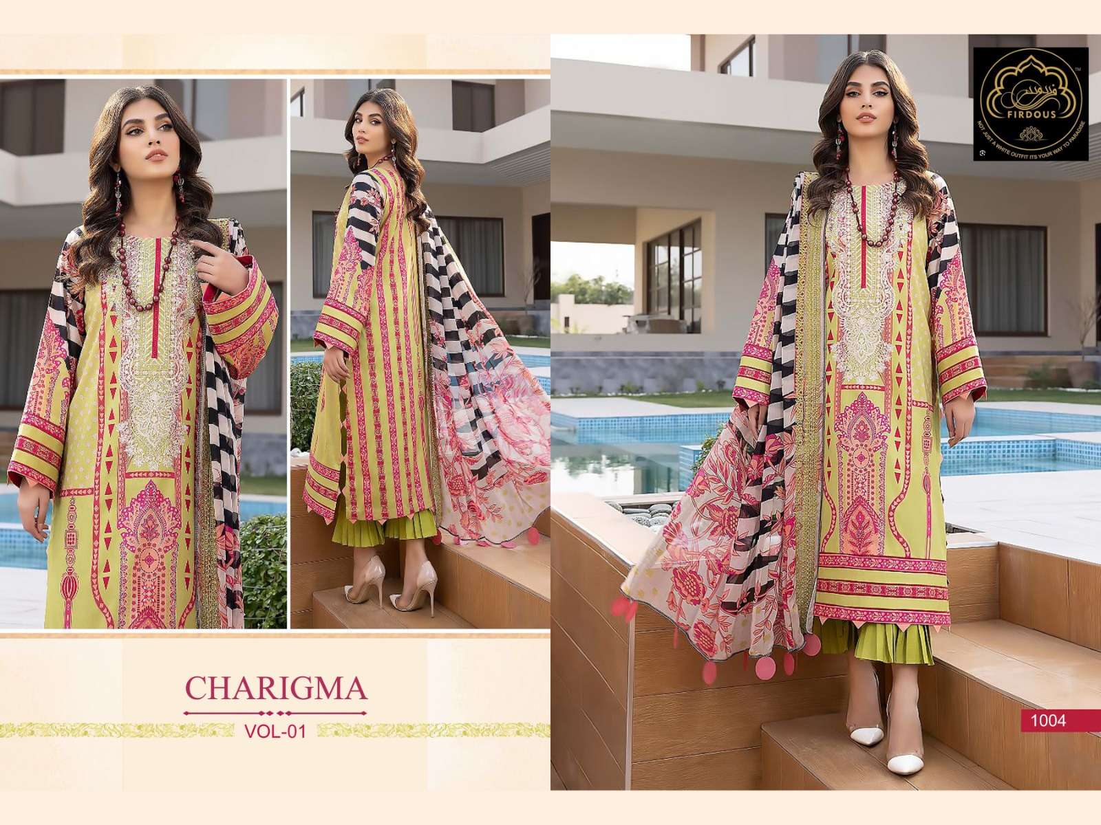 Charigma Vol-1 By Firdous 1001 To 1004 Series Pakistani Suits Beautiful Fancy Colorful Stylish Party Wear & Occasional Wear Pure Cambric With Embroidery Dresses At Wholesale Price