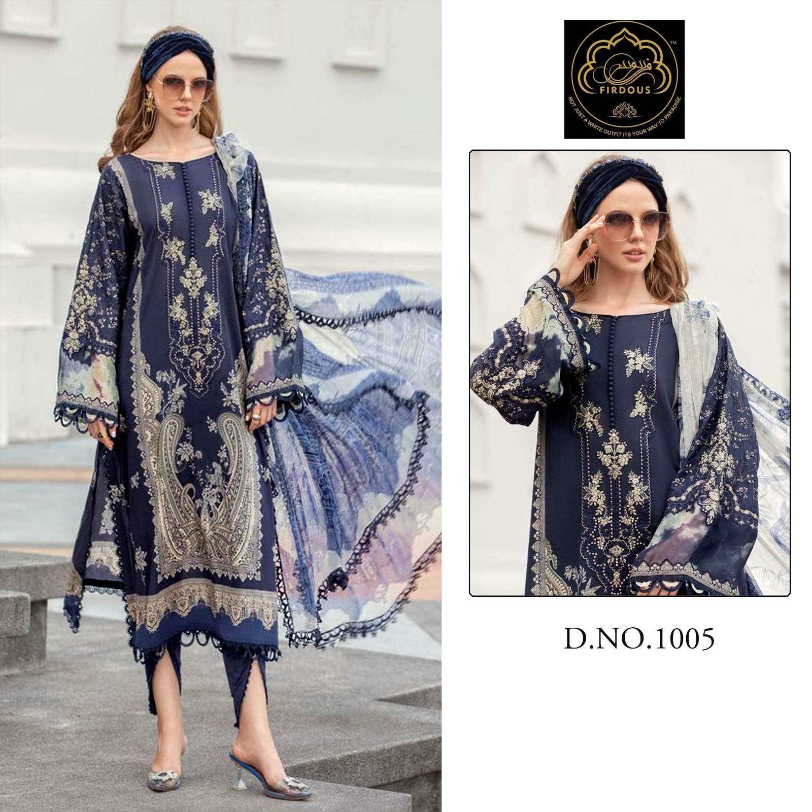 Firdous Hit Design 1005 By Firdous Pakistani Suits Beautiful Fancy Colorful Stylish Party Wear & Occasional Wear Pure Cotton With Embroidery Dresses At Wholesale Price