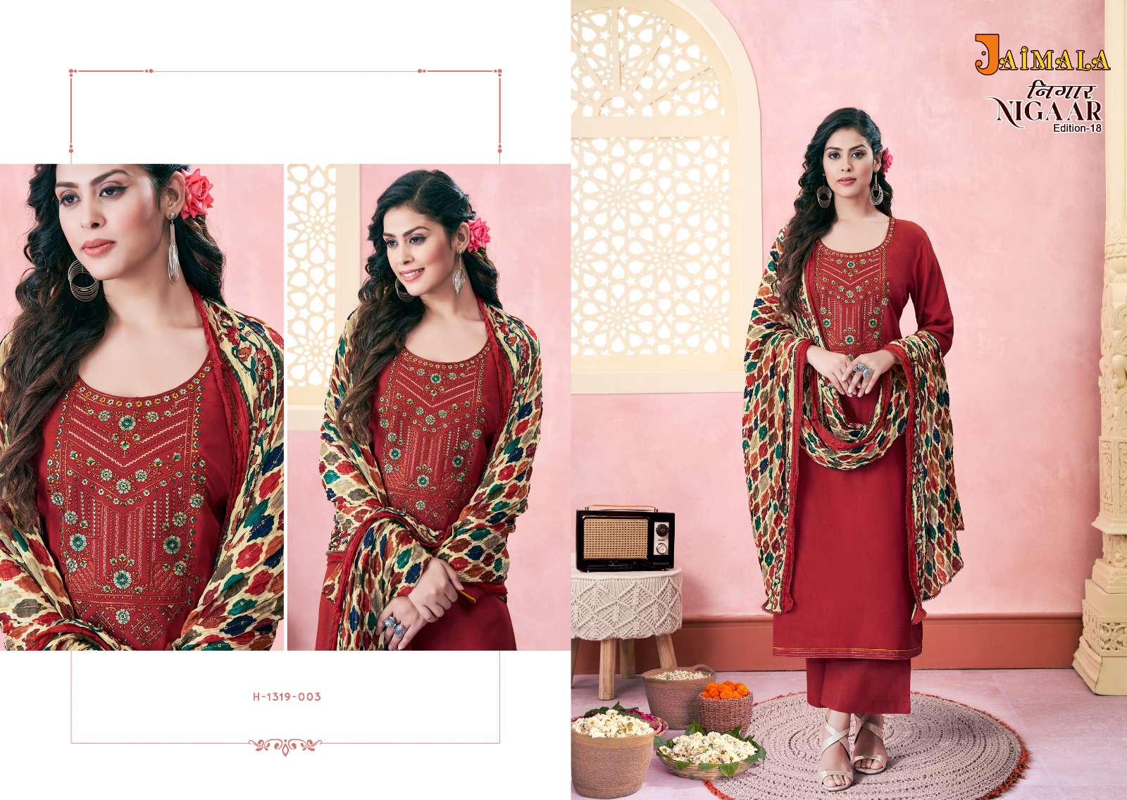 Nigaar Vol-18 By Jaimala 1319-001 To 1319-006 Series Designer Festive Suits Beautiful Fancy Stylish Colorful Party Wear & Occasional Wear Pure Rayon Slub Dresses At Wholesale Price