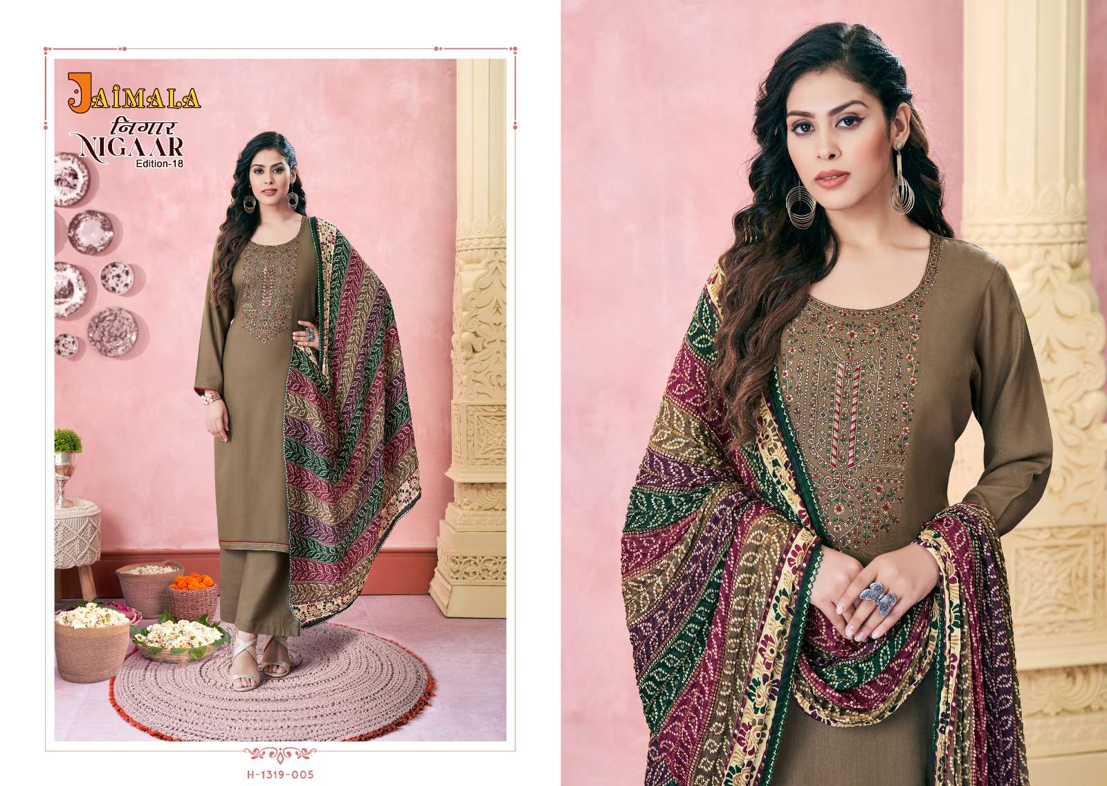 Nigaar Vol-18 By Jaimala 1319-001 To 1319-006 Series Designer Festive Suits Beautiful Fancy Stylish Colorful Party Wear & Occasional Wear Pure Rayon Slub Dresses At Wholesale Price