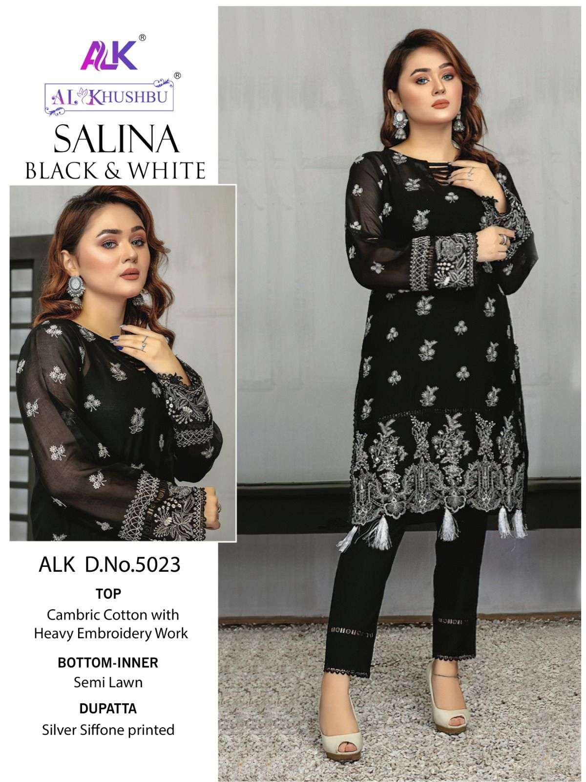 Salina By Al Khushbu 5023 To 5025 Series Beautiful Pakistani Suits Stylish Fancy Colorful Casual Wear & Ethnic Wear Cambric Cotton Embroidery Dresses At Wholesale Price
