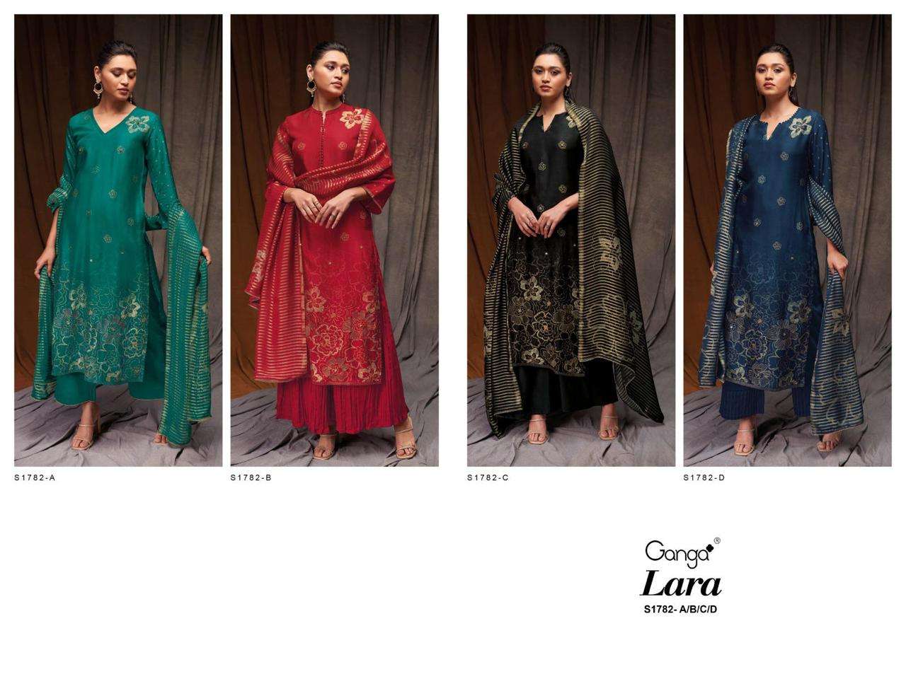 Lara-1782 By Ganga Fashion 1782-A To 1782-D Series Beautiful Stylish Festive Suits Fancy Colorful Casual Wear & Ethnic Wear & Ready To Wear Bemberg Silk Dresses At Wholesale Price