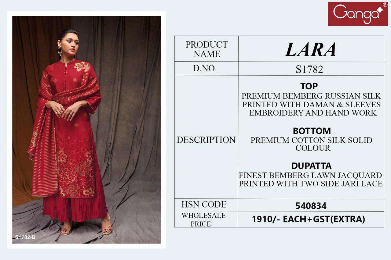 Lara-1782 By Ganga Fashion 1782-A To 1782-D Series Beautiful Stylish Festive Suits Fancy Colorful Casual Wear & Ethnic Wear & Ready To Wear Bemberg Silk Dresses At Wholesale Price