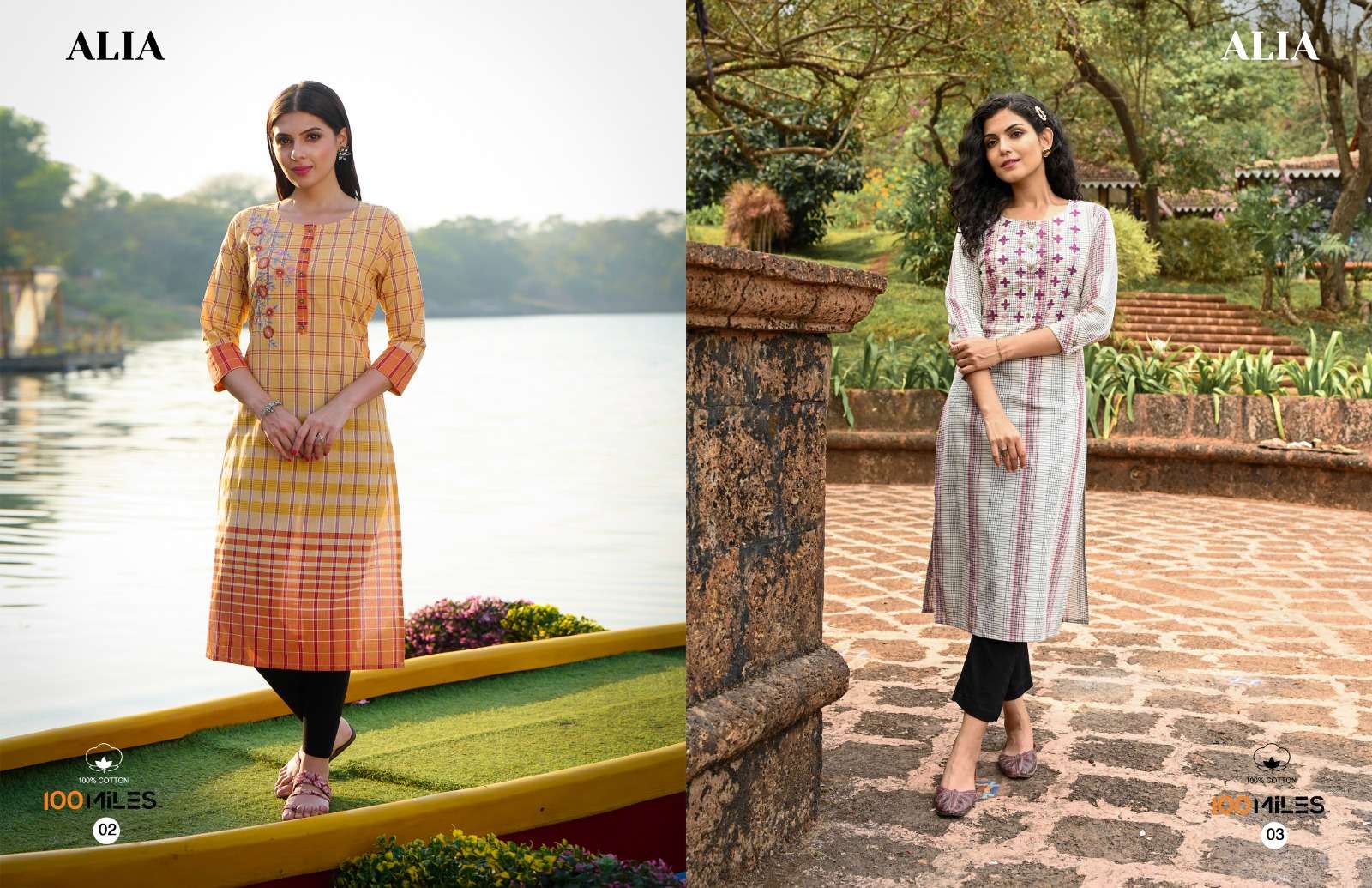 Alia By 100 Miles 01 To 04 Series Designer Stylish Fancy Colorful Beautiful Party Wear & Ethnic Wear Collection Pure Cotton Embroidered Kurtis At Wholesale Price