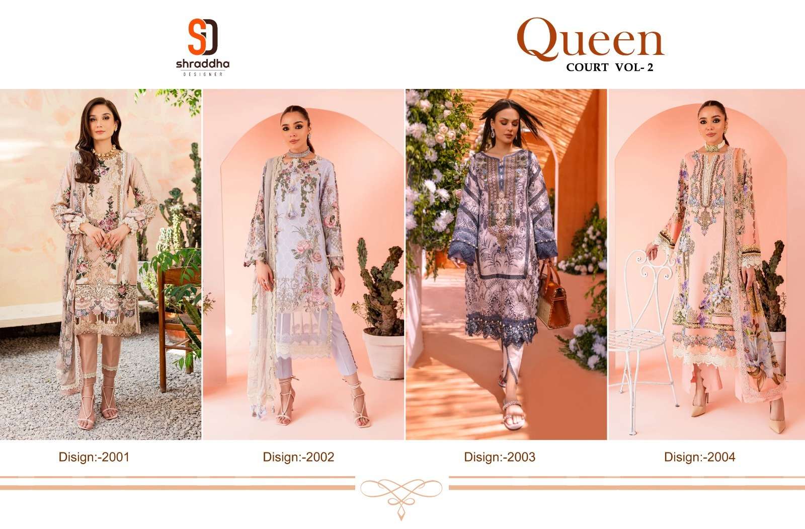 Queen Court Vol-2 By Shraddha Designer 2001 To 2004 Series Beautiful Stylish Pakistani Suits Fancy Colorful Casual Wear & Ethnic Wear & Ready To Wear Lawn Cotton Printed Dresses At Wholesale Price