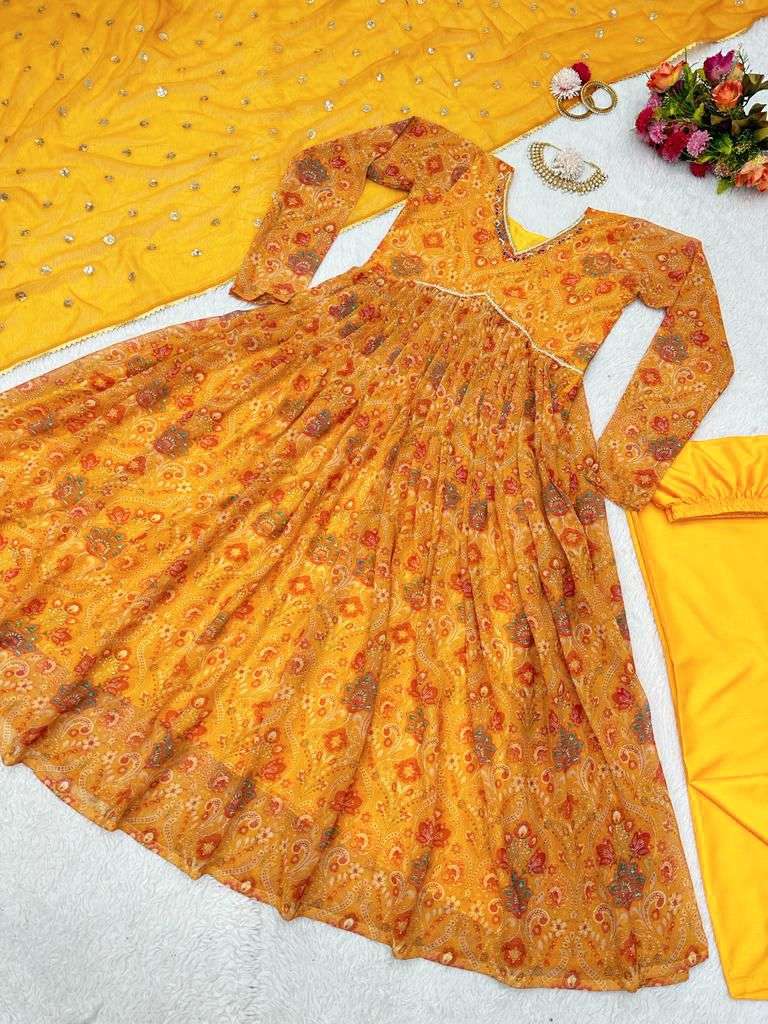 5575 By Fashid Wholesale 01 To 02 Series Beautiful Stylish Fancy Colorful Casual Wear & Ethnic Wear Faux Georgette Gowns With Dupatta At Wholesale Price