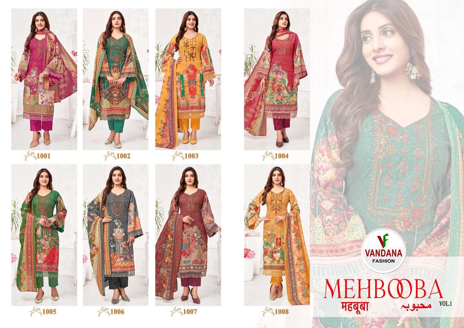Mehbooba Vol-1 By Vandana Fashion 1001 To 1008 Series Designer Festive Suits Beautiful Fancy Stylish Colorful Party Wear & Occasional Wear Pure Cotton Print Dresses At Wholesale Price