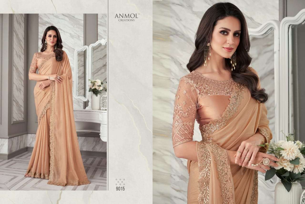 Exotique Vol-3 By Anmol Creation 9001 To 9016 Series Indian Traditional Wear Collection Beautiful Stylish Fancy Colorful Party Wear & Occasional Wear Georgette/Chiffon/Satin Silk Sarees At Wholesale Price