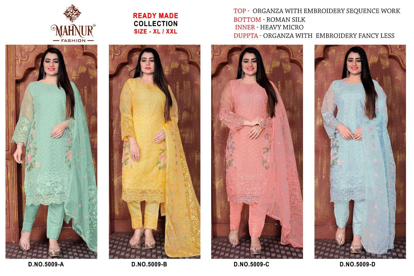 Mahnur 5009 Colours By Mahnur Fashion 5009-A To 5009-D Series Beautiful Pakistani Suits Colorful Stylish Fancy Casual Wear & Ethnic Wear Organza Embroidered Dresses At Wholesale Price