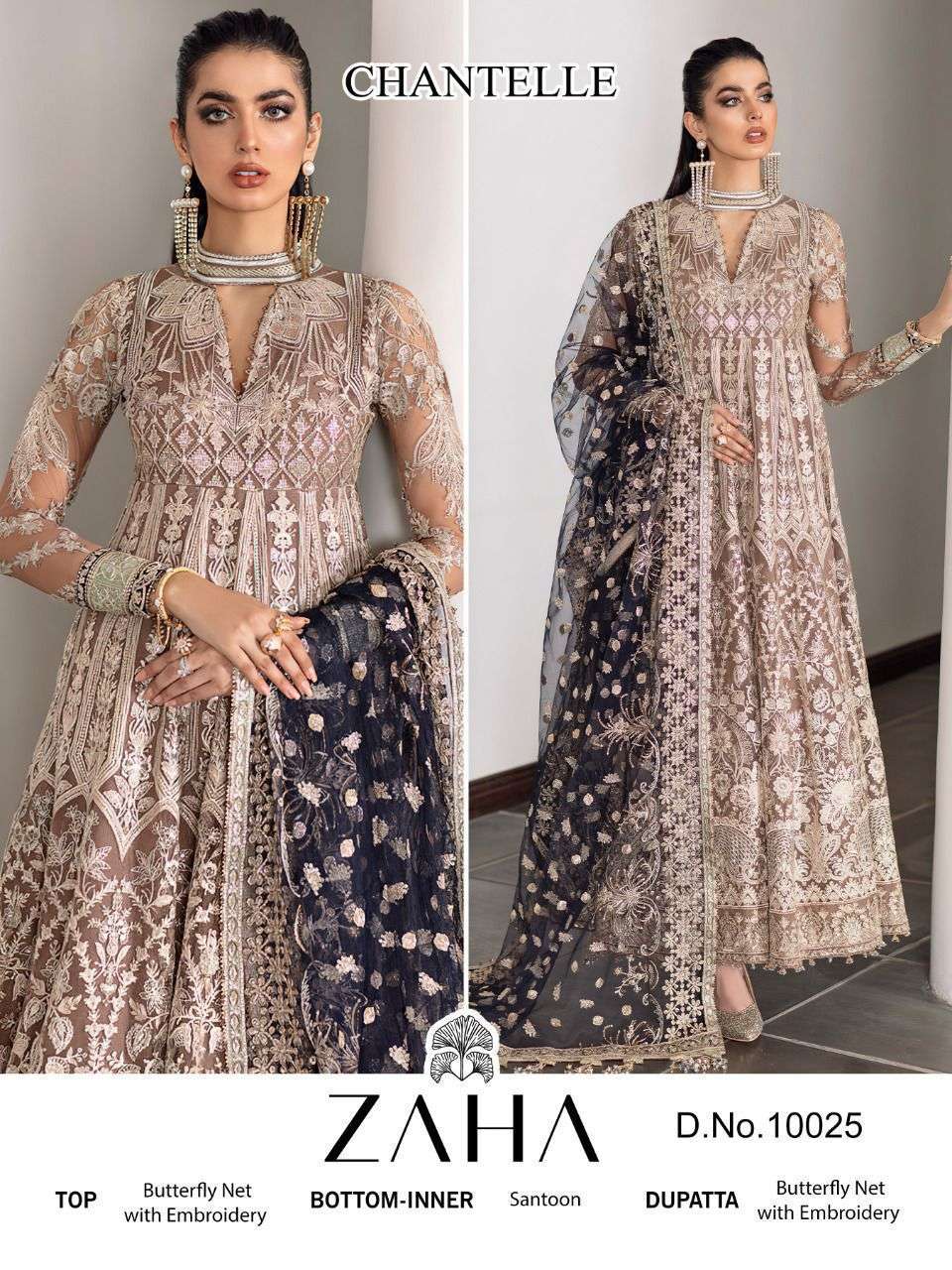 Zaha-10025 By Zaha Pakistani Suits Beautiful Fancy Colorful Stylish Party Wear & Occasional Wear Net Embroidery Dresses At Wholesale Price