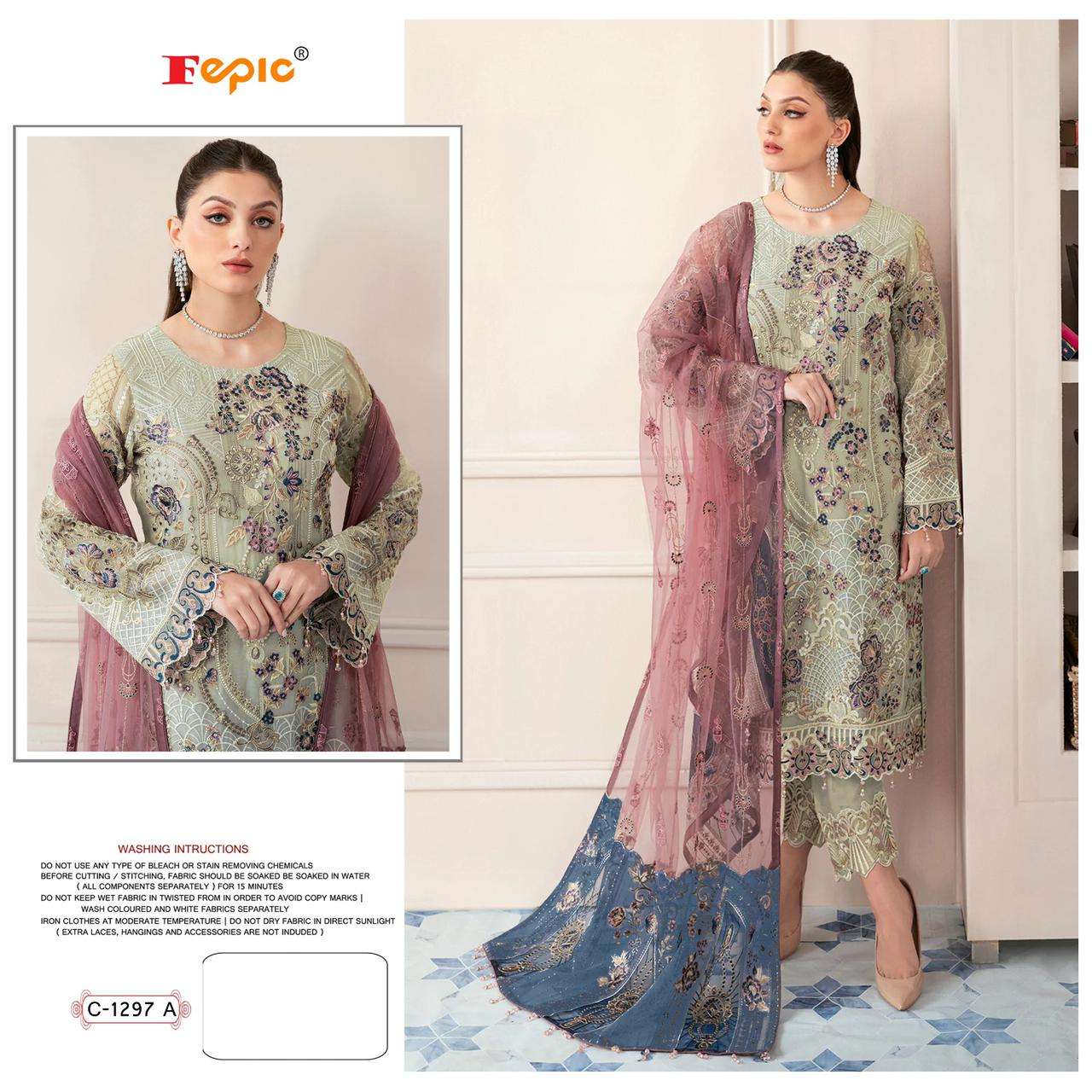 Fepic 1297 Colours By Fepic 1297-A To 1297-C Series Beautiful Pakistani Suits Stylish Fancy Colorful Casual Wear & Ethnic Wear Faux Georgette Embroidery Dresses At Wholesale Price