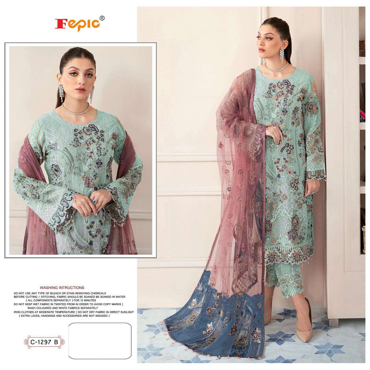 Fepic 1297 Colours By Fepic 1297-A To 1297-C Series Beautiful Pakistani Suits Stylish Fancy Colorful Casual Wear & Ethnic Wear Faux Georgette Embroidery Dresses At Wholesale Price