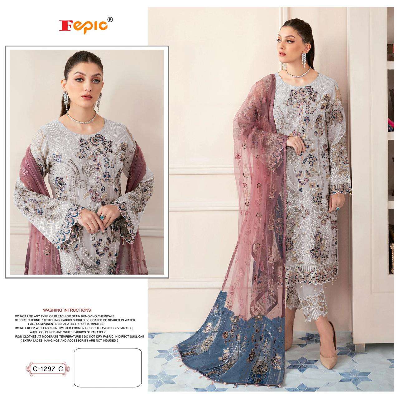 Fepic 1297 Colours By Fepic 1297-A To 1297-C Series Beautiful Pakistani Suits Stylish Fancy Colorful Casual Wear & Ethnic Wear Faux Georgette Embroidery Dresses At Wholesale Price
