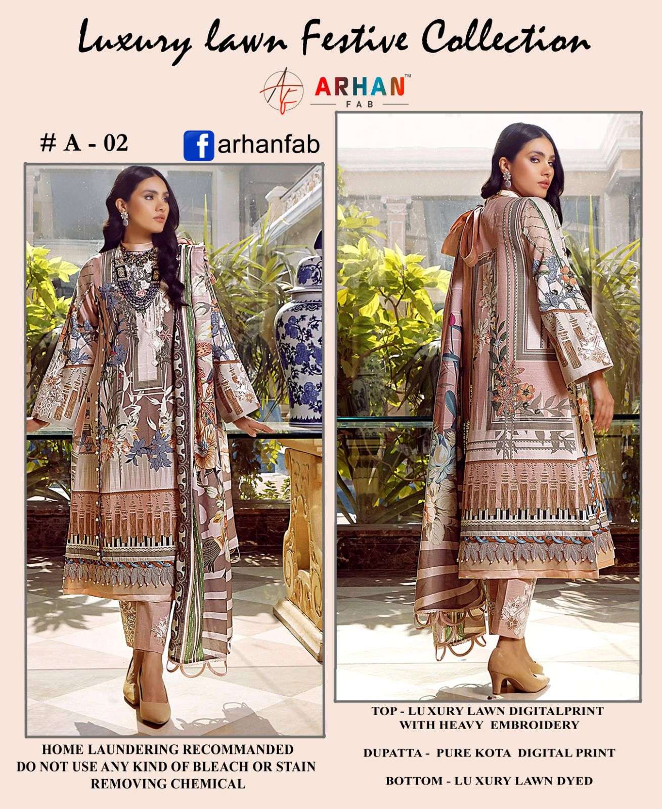 Luxury Lawn Festive Collection By Arhan Fab 01 To 05 Series Pakistani Suits Beautiful Fancy Colorful Stylish Party Wear & Occasional Wear Luxury Lawn Print With Embroidery Dresses At Wholesale Price