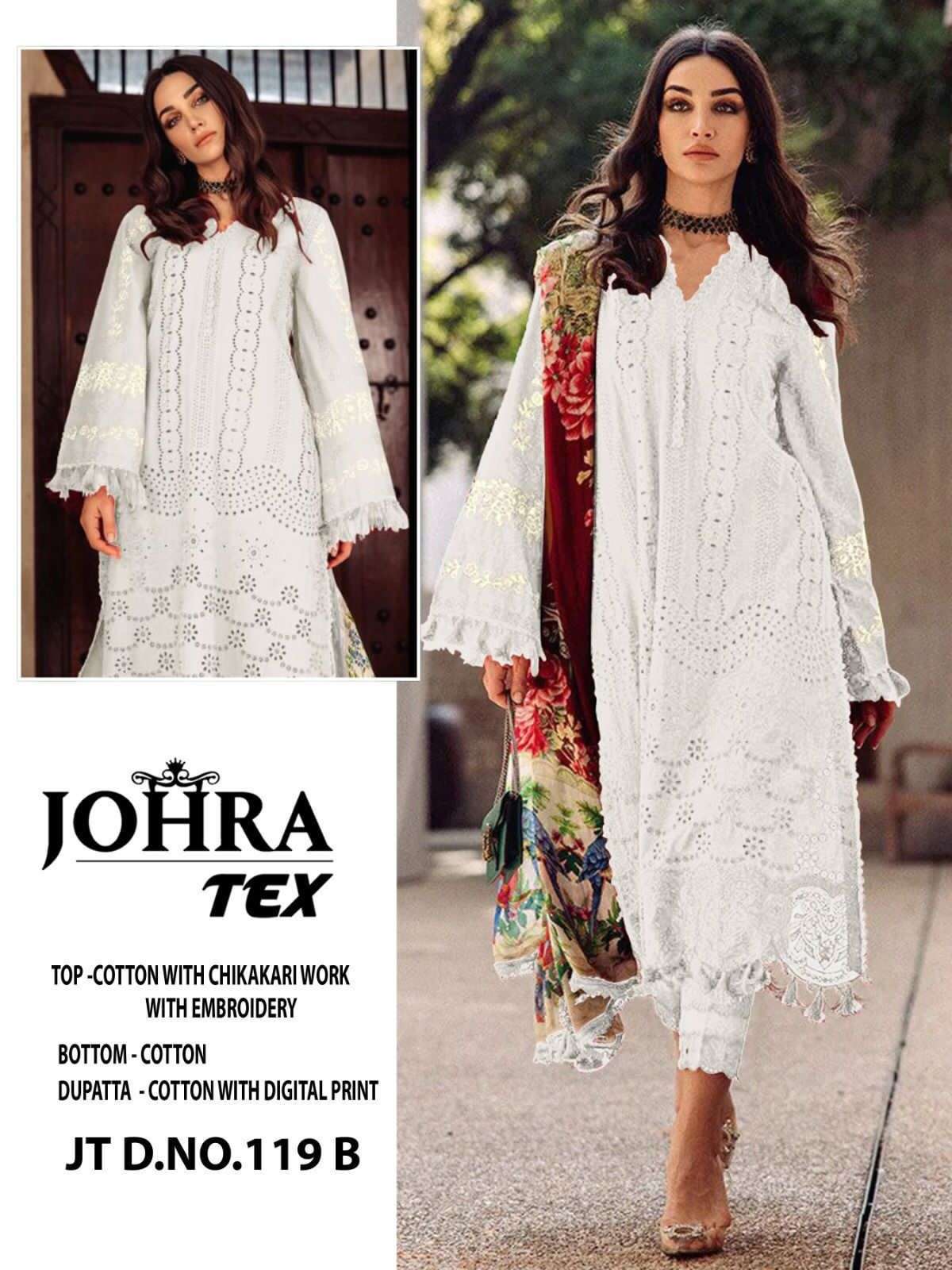 Johra Hit Design 119-B By Johra Tex Beautiful Pakistani Suits Colorful Stylish Fancy Casual Wear & Ethnic Wear Cotton Embroidered Dresses At Wholesale Price