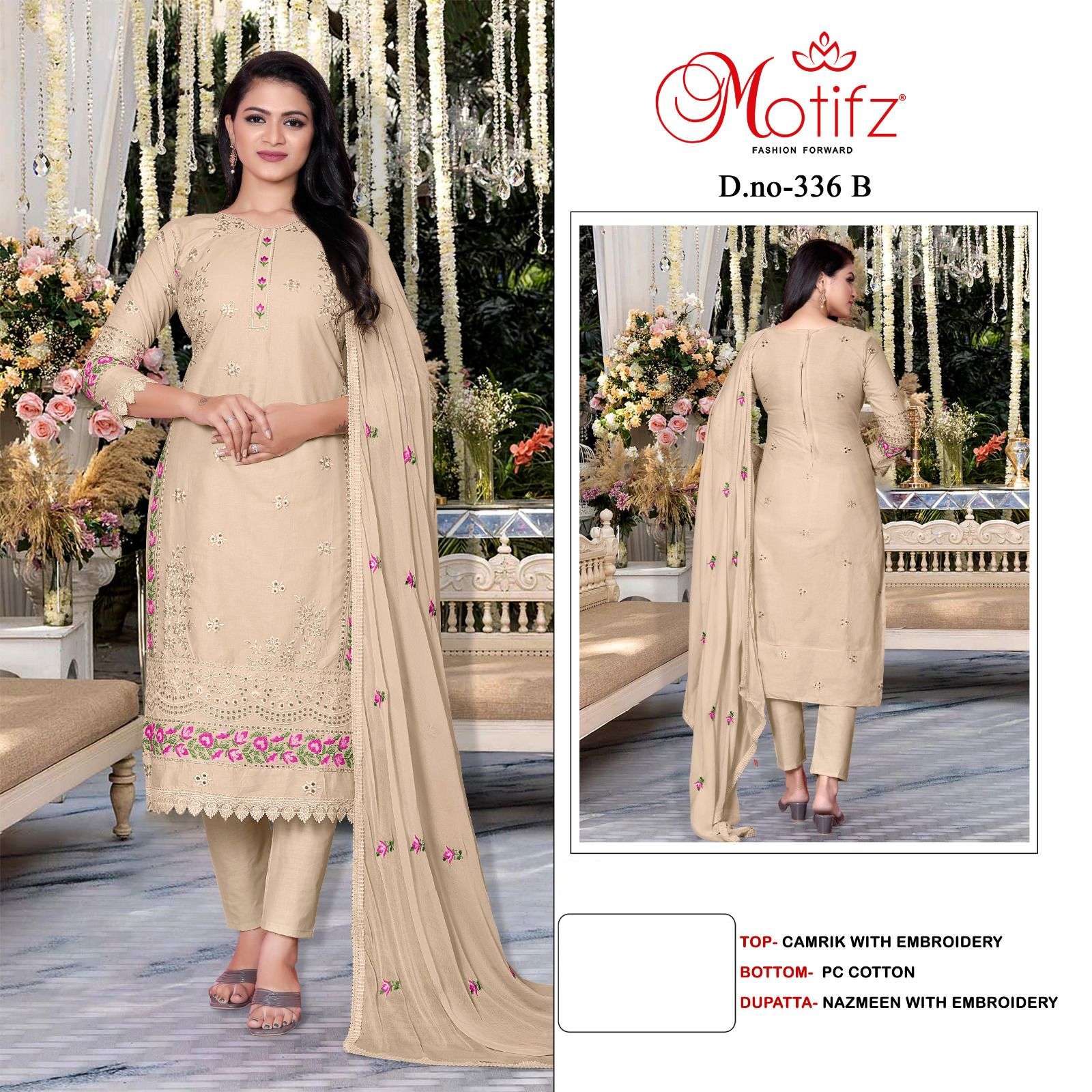 Motifz Hit Design 336 Colours By Motifz 336-A To 336-D Series Beautiful Pakistani Suits Colorful Stylish Fancy Casual Wear & Ethnic Wear Cambric Embroidered Dresses At Wholesale Price