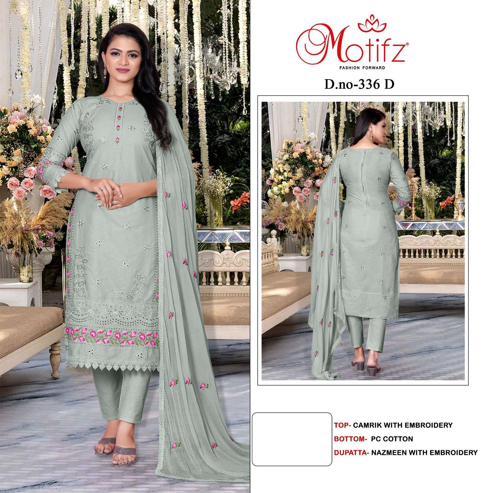 Motifz Hit Design 336 Colours By Motifz 336-A To 336-D Series Beautiful Pakistani Suits Colorful Stylish Fancy Casual Wear & Ethnic Wear Cambric Embroidered Dresses At Wholesale Price