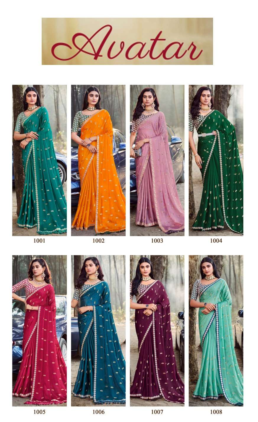 Avatar By Fashid Wholesale 1001 To 1008 Series Indian Traditional Wear Collection Beautiful Stylish Fancy Colorful Party Wear & Occasional Wear Chiffon Sarees At Wholesale Price