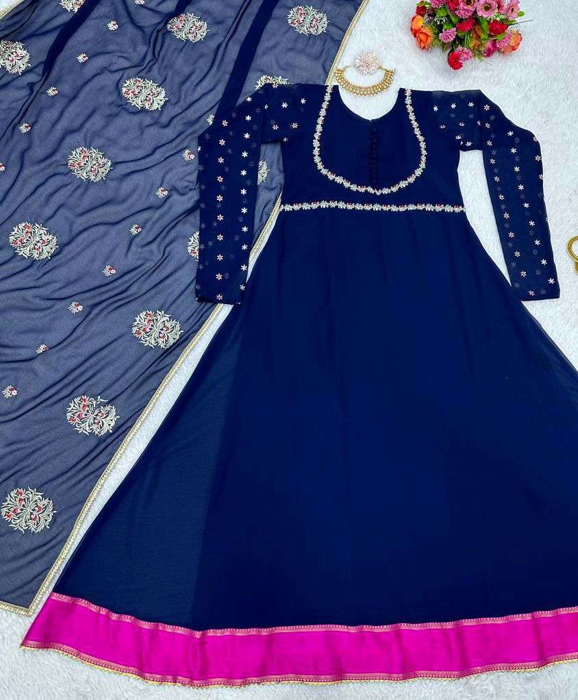 1323 By Fashid Wholesale Kd Beautiful Stylish Fancy Colorful Casual Wear & Ethnic Wear Georgette Gowns With Dupatta At Wholesale Price