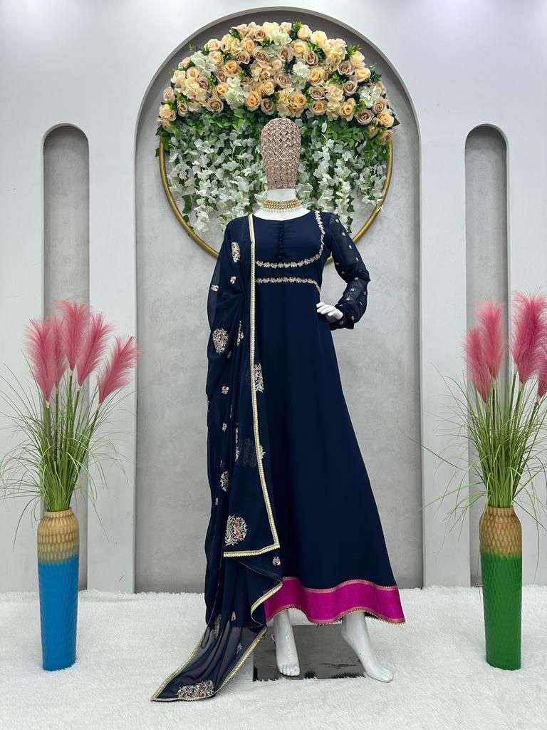 1323 By Fashid Wholesale Kd Beautiful Stylish Fancy Colorful Casual Wear & Ethnic Wear Georgette Gowns With Dupatta At Wholesale Price