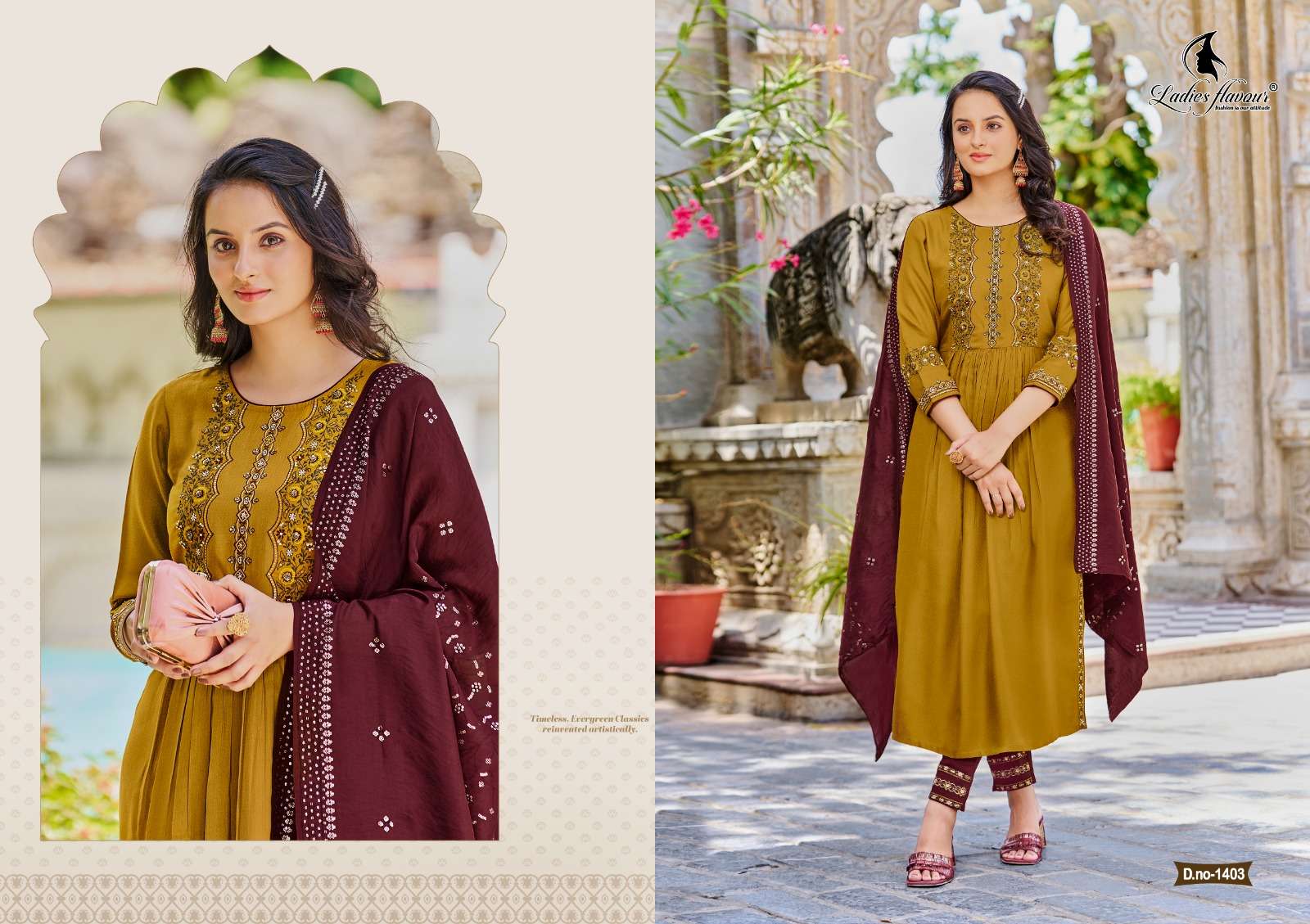 Copper Stone Vol-14 By Ladies Flavour 1401 To 1405 Series Beautiful Stylish Festive Suits Fancy Colorful Casual Wear & Ethnic Wear & Ready To Wear Viscose Embroidered Dresses At Wholesale Price