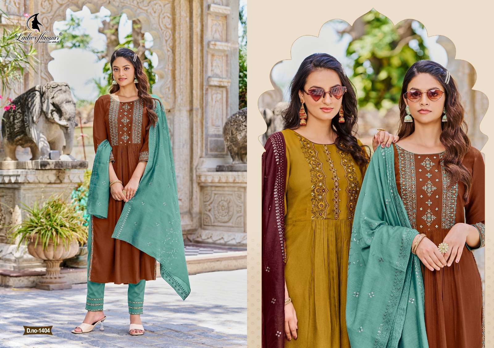 Copper Stone Vol-14 By Ladies Flavour 1401 To 1405 Series Beautiful Stylish Festive Suits Fancy Colorful Casual Wear & Ethnic Wear & Ready To Wear Viscose Embroidered Dresses At Wholesale Price