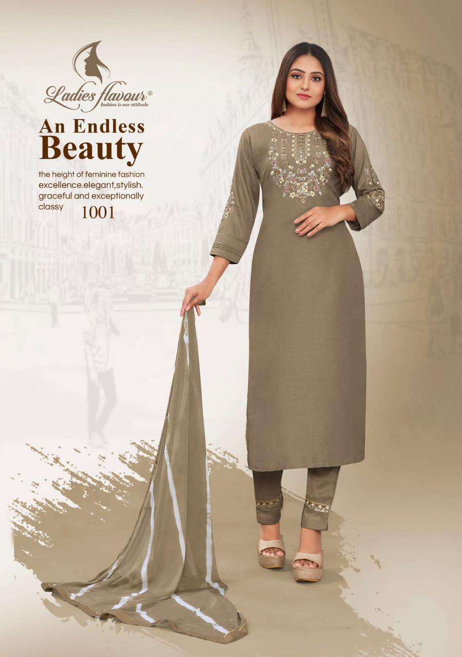 Noori By Ladies Flavour 1001 To 1006 Series Beautiful Suits Colorful Stylish Fancy Casual Wear & Ethnic Wear Heavy Chinnon Embroidered Dresses At Wholesale Price