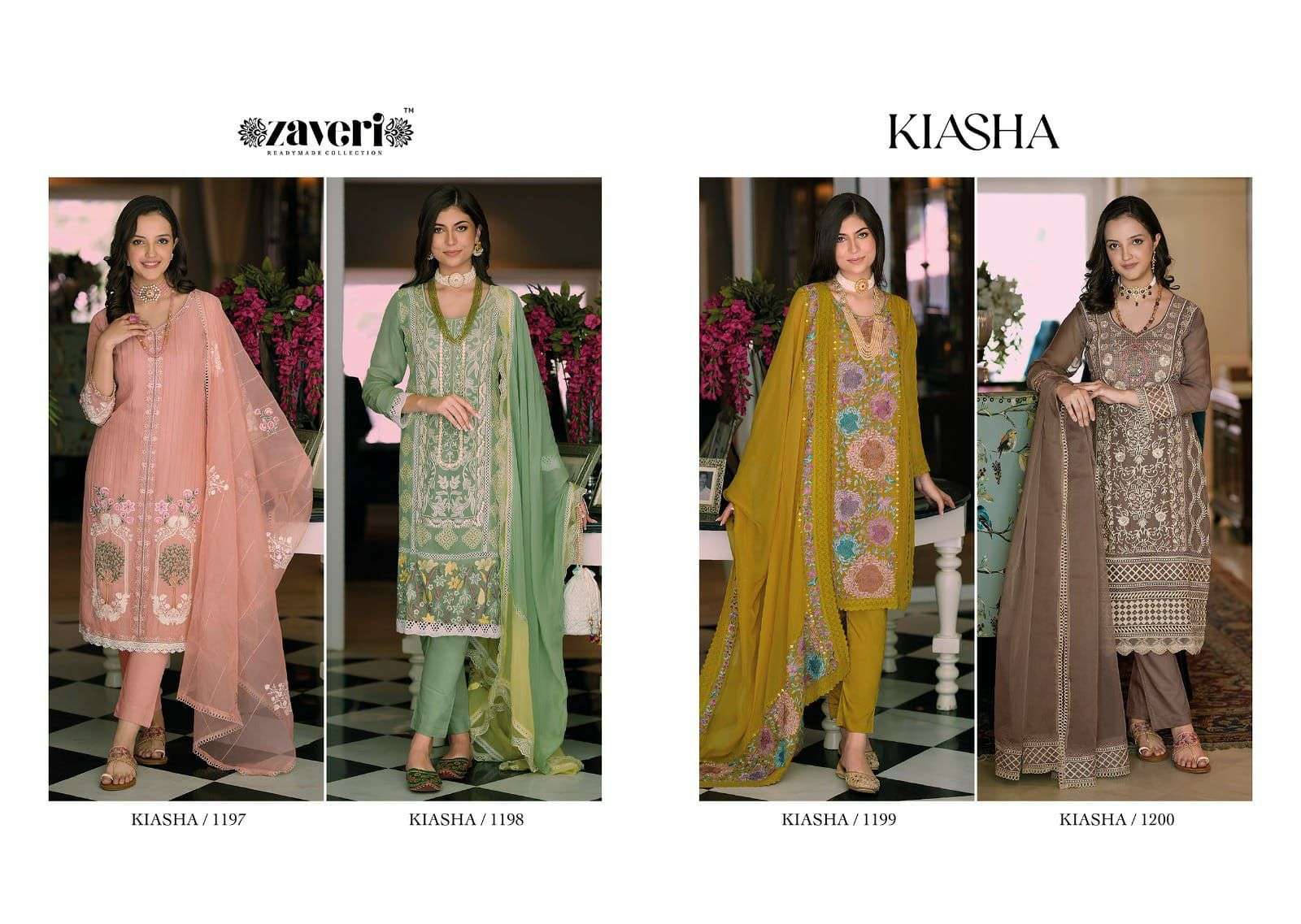 Kiasha By Zaveri 1197 To 1200 Series Beautiful Suits Colorful Stylish Fancy Casual Wear & Ethnic Wear Organza Embroidered Dresses At Wholesale Price