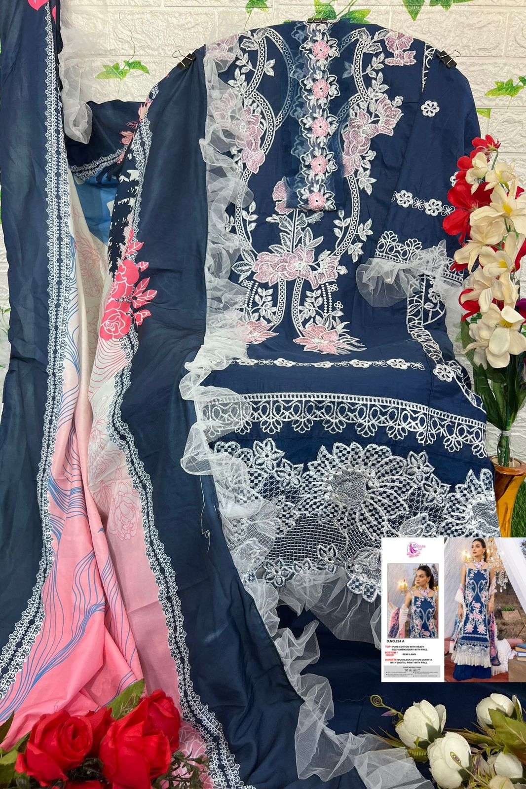 Dinsaa Hit Design 224 Colours By Dinsaa Suits 224-A To 224-D Series Beautiful Pakistani Suits Colorful Stylish Fancy Casual Wear & Ethnic Wear Pure Cotton Embroidered Dresses At Wholesale Price