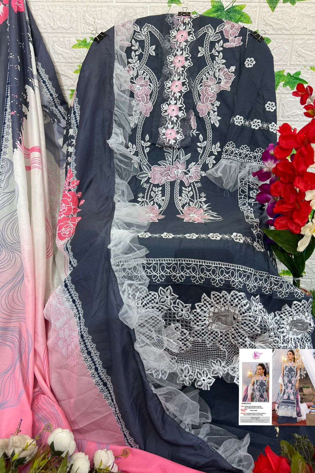 Dinsaa Hit Design 224 Colours By Dinsaa Suits 224-A To 224-D Series Beautiful Pakistani Suits Colorful Stylish Fancy Casual Wear & Ethnic Wear Pure Cotton Embroidered Dresses At Wholesale Price