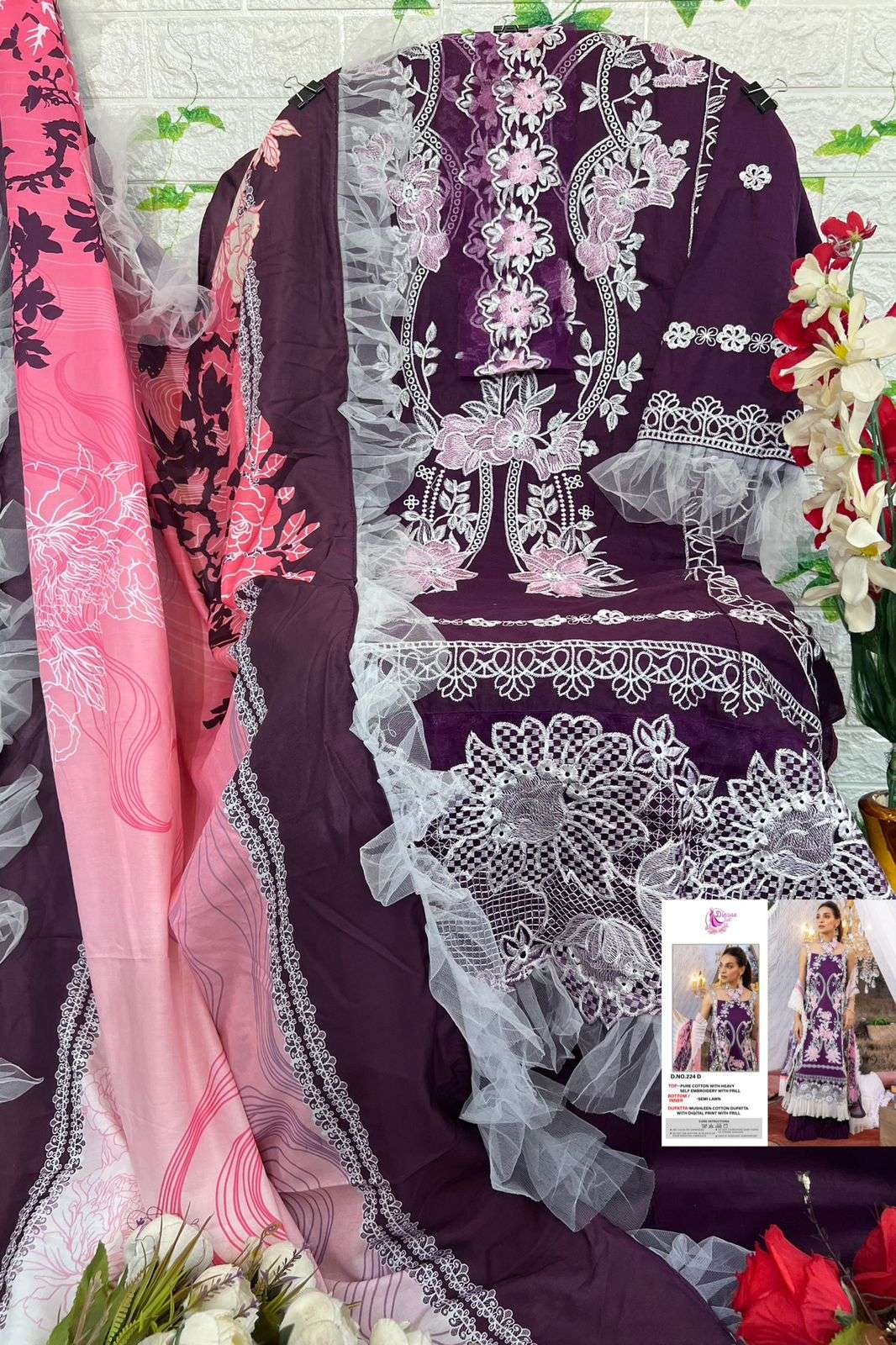 Dinsaa Hit Design 224 Colours By Dinsaa Suits 224-A To 224-D Series Beautiful Pakistani Suits Colorful Stylish Fancy Casual Wear & Ethnic Wear Pure Cotton Embroidered Dresses At Wholesale Price