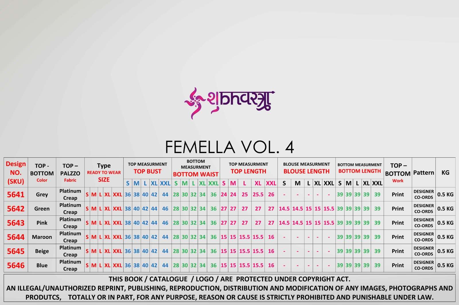 Femella Vol-4 By Shubhkala 5641 To 5646 Series Designer Stylish Fancy Colorful Beautiful Party Wear & Ethnic Wear Collection Crepe Print Tops With Bottom At Wholesale Price