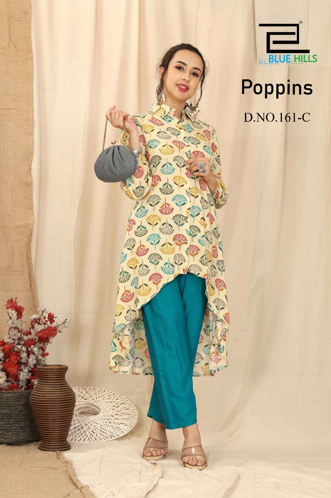 Poppins By Blue Hills 161-A To 161-D Series Designer Stylish Fancy Colorful Beautiful Party Wear & Ethnic Wear Collection Rayon Print Tops With Bottom At Wholesale Price