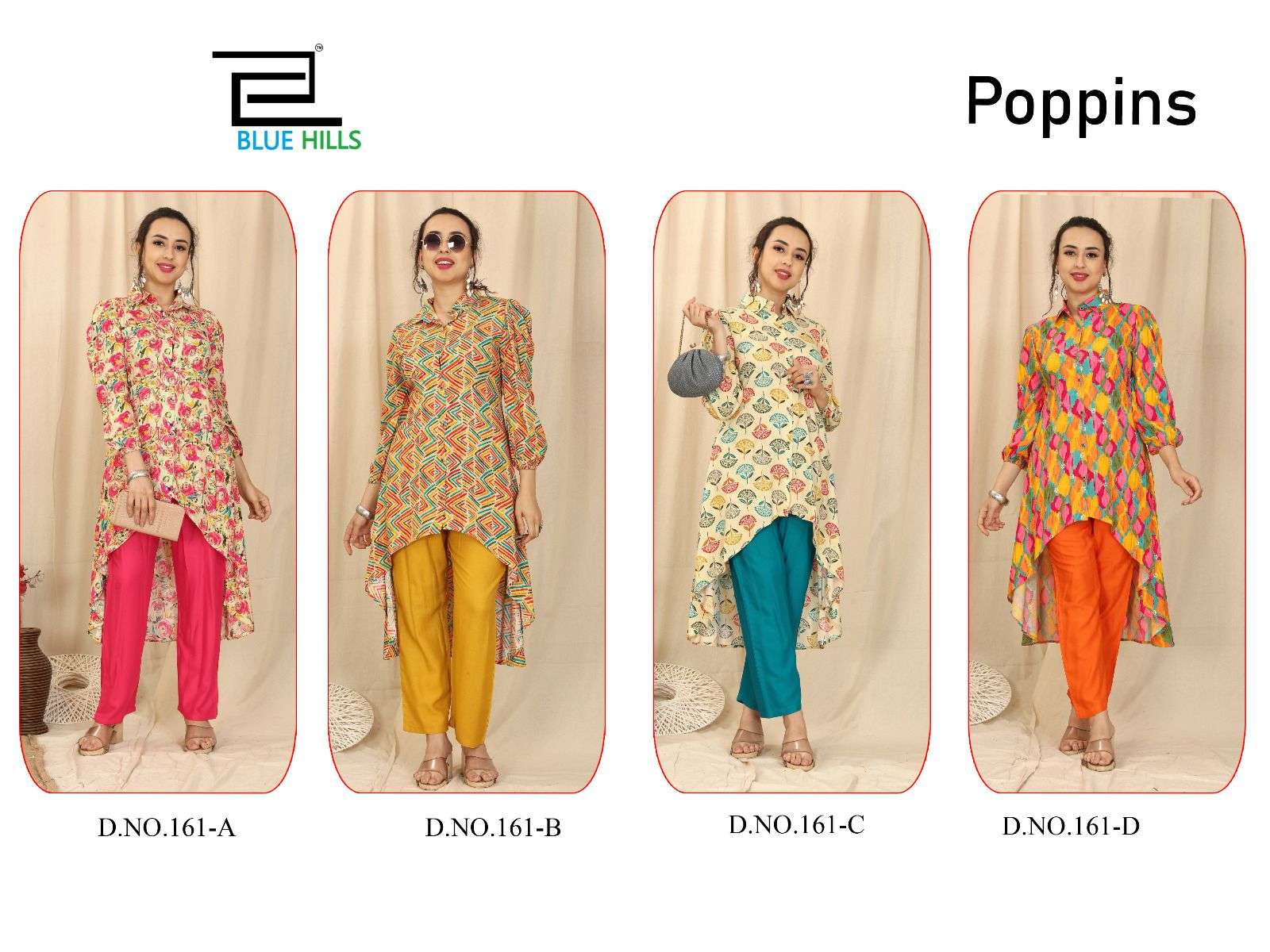 Poppins By Blue Hills 161-A To 161-D Series Designer Stylish Fancy Colorful Beautiful Party Wear & Ethnic Wear Collection Rayon Print Tops With Bottom At Wholesale Price