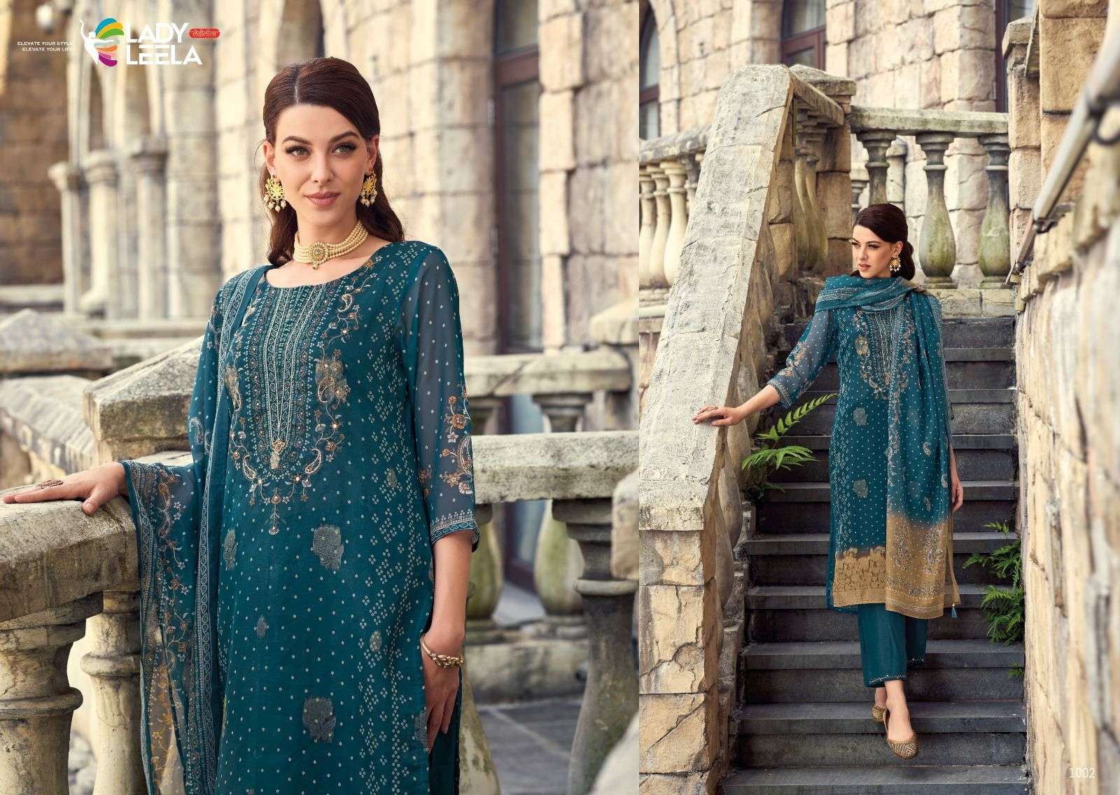 Hinaaz By Lady Leela 1001 To 1004 Series Beautiful Stylish Festive Suits Fancy Colorful Casual Wear & Ethnic Wear & Ready To Wear Viscose Organza Jacquard Dresses At Wholesale Price