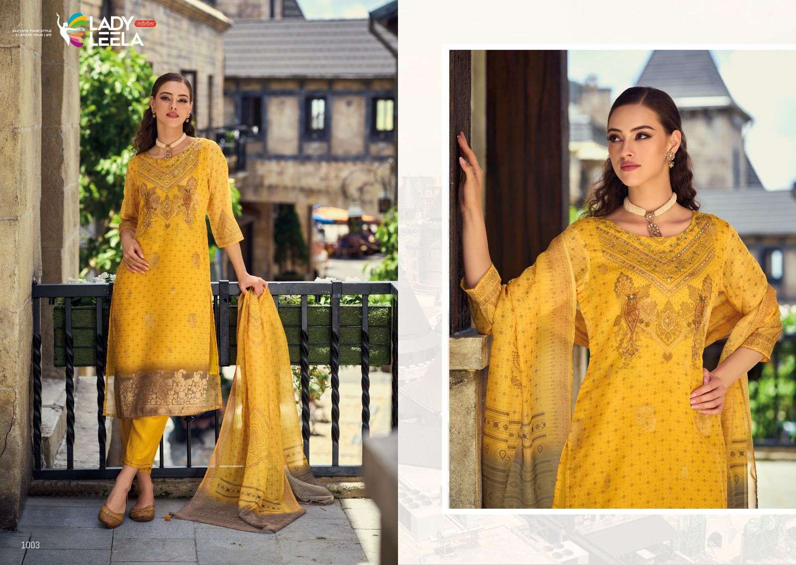 Hinaaz By Lady Leela 1001 To 1004 Series Beautiful Stylish Festive Suits Fancy Colorful Casual Wear & Ethnic Wear & Ready To Wear Viscose Organza Jacquard Dresses At Wholesale Price