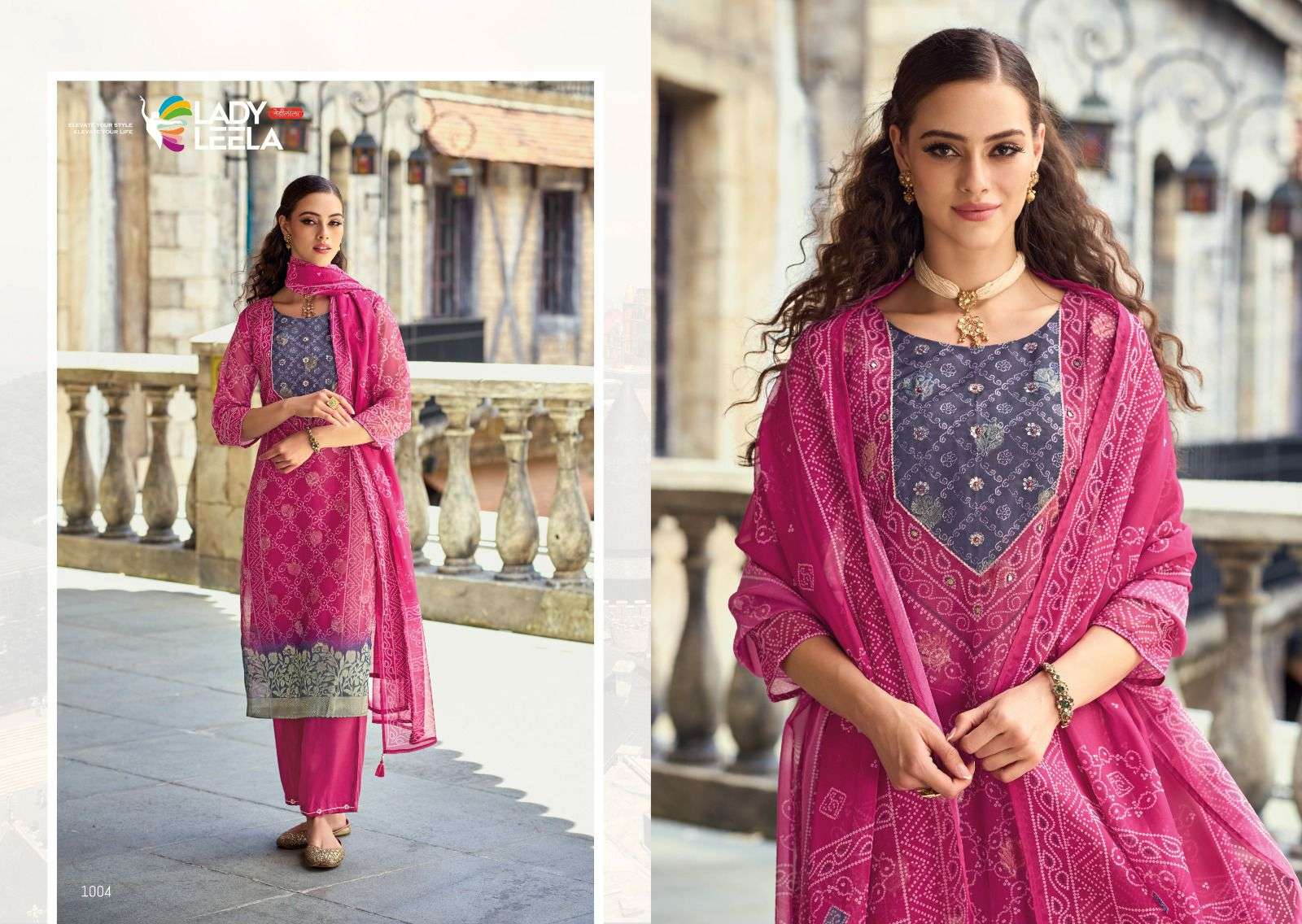 Hinaaz By Lady Leela 1001 To 1004 Series Beautiful Stylish Festive Suits Fancy Colorful Casual Wear & Ethnic Wear & Ready To Wear Viscose Organza Jacquard Dresses At Wholesale Price