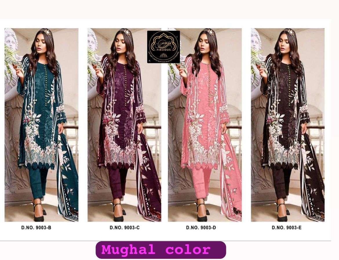 Mughal Color By Firdous 9003-A To 9003-D Series Beautiful Pakistani Suits Colorful Stylish Fancy Casual Wear & Ethnic Wear Pure Cotton Embroidered Dresses At Wholesale Price