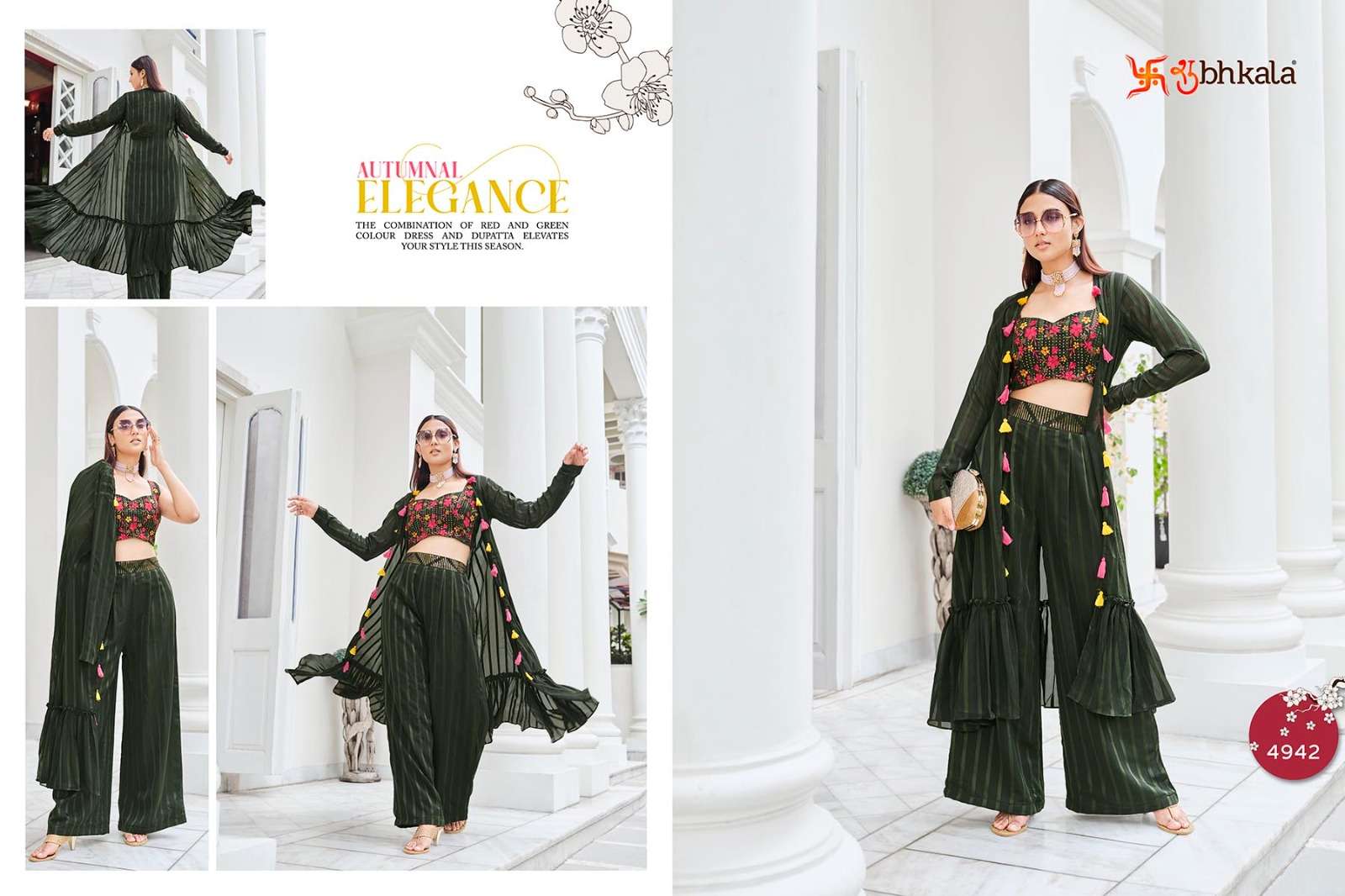 Flory Vol-38 By Shubhkala 4941 To 4944 Series Beautiful Stylish Fancy Colorful Casual Wear & Ethnic Wear Georgette Foil Tops With Palazzo At Wholesale Price