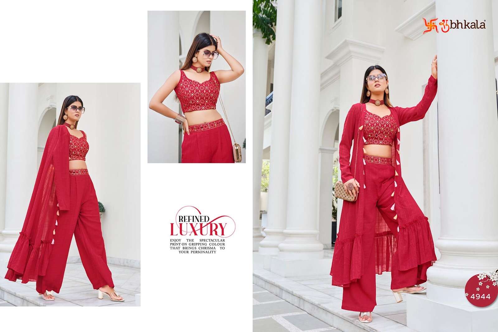 Flory Vol-38 By Shubhkala 4941 To 4944 Series Beautiful Stylish Fancy Colorful Casual Wear & Ethnic Wear Georgette Foil Tops With Palazzo At Wholesale Price