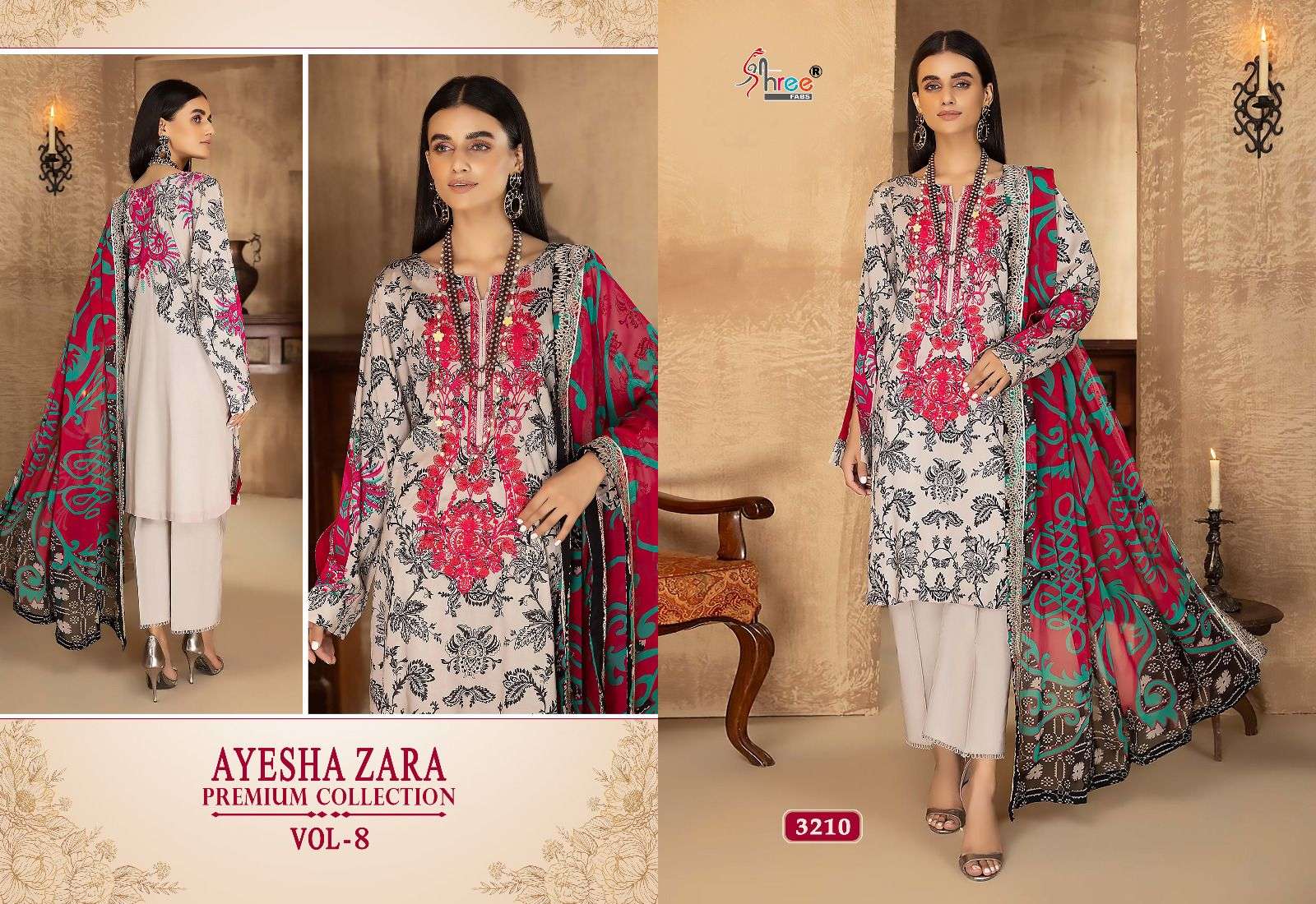 Ayesha Zara Premium Collection Vol-8 By Shree Fabs 3208 To 3212 Series Pakistani Suits Beautiful Fancy Colorful Stylish Party Wear & Occasional Wear Pure Cotton With Embroidery Dresses At Wholesale Price