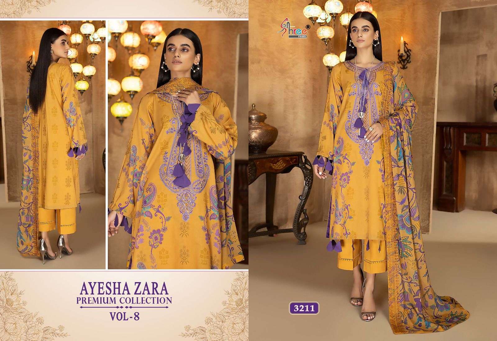 Ayesha Zara Premium Collection Vol-8 By Shree Fabs 3208 To 3212 Series Pakistani Suits Beautiful Fancy Colorful Stylish Party Wear & Occasional Wear Pure Cotton With Embroidery Dresses At Wholesale Price