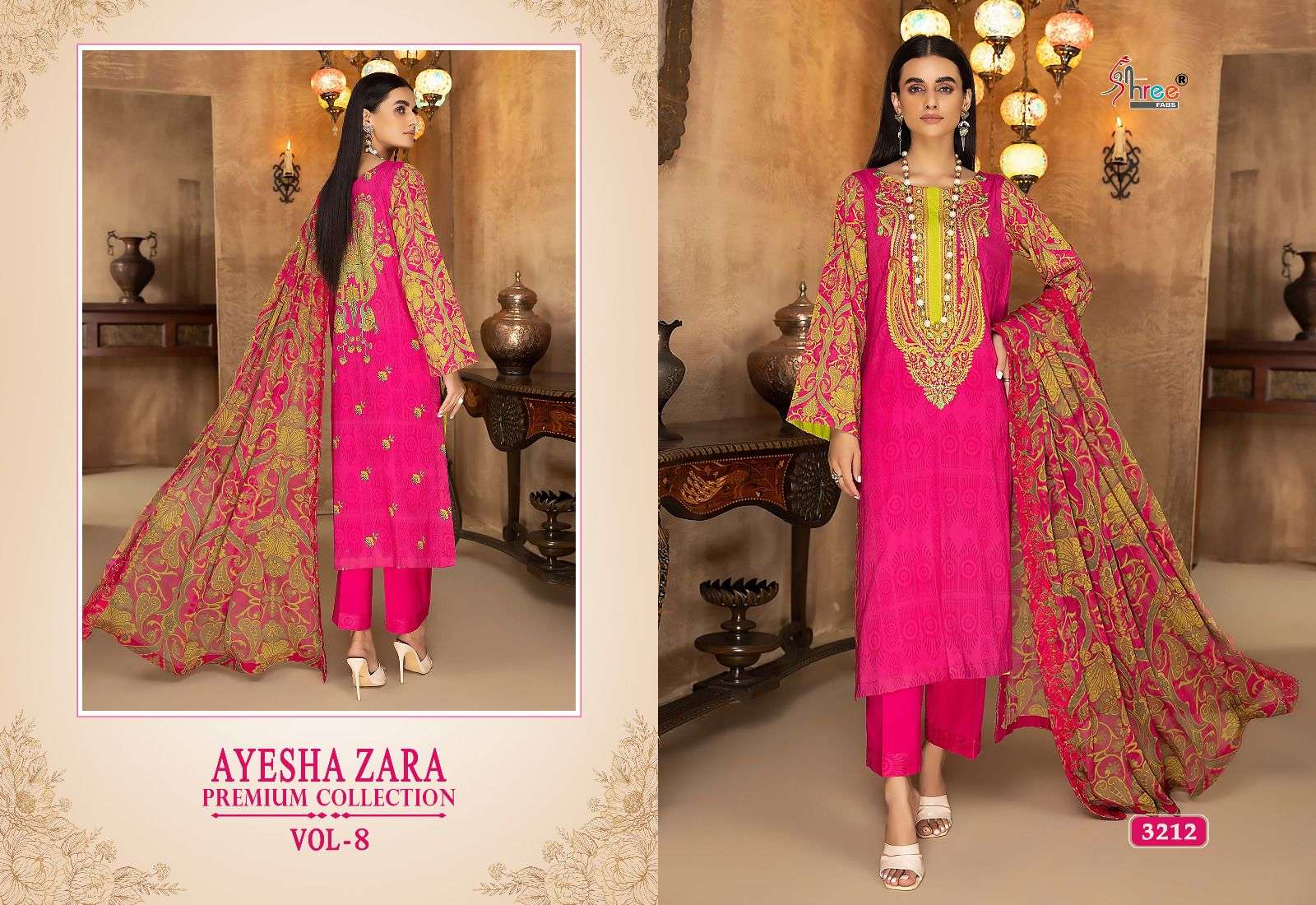 Ayesha Zara Premium Collection Vol-8 By Shree Fabs 3208 To 3212 Series Pakistani Suits Beautiful Fancy Colorful Stylish Party Wear & Occasional Wear Pure Cotton With Embroidery Dresses At Wholesale Price