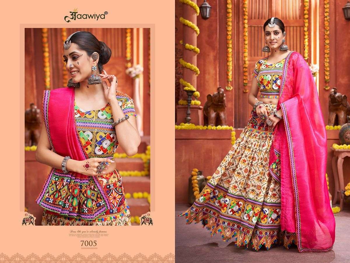 Rajwadi Vol-4 By Aawiya 7005 To 7010 Series Designer Beautiful Navratri Collection Occasional Wear & Party Wear Coton Silk Lehengas At Wholesale Price