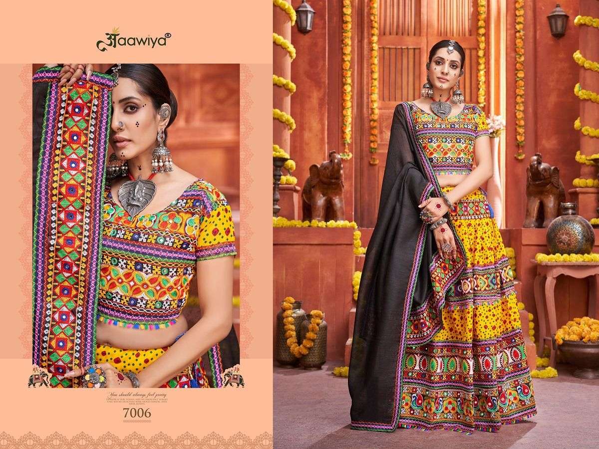 Rajwadi Vol-4 By Aawiya 7005 To 7010 Series Designer Beautiful Navratri Collection Occasional Wear & Party Wear Coton Silk Lehengas At Wholesale Price